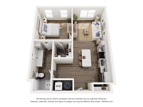 Floor plan for 1 bed, 1 bath, 753 sqft